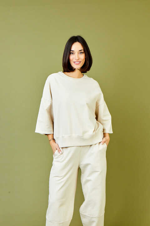 SUZY D JOSHUA FLEECE BACK SHORT SLEEVE SWEATSHIRT