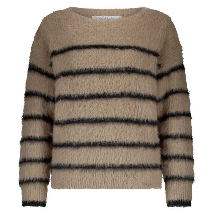 RED BUTTON FUZZY STRIPE SWEATER