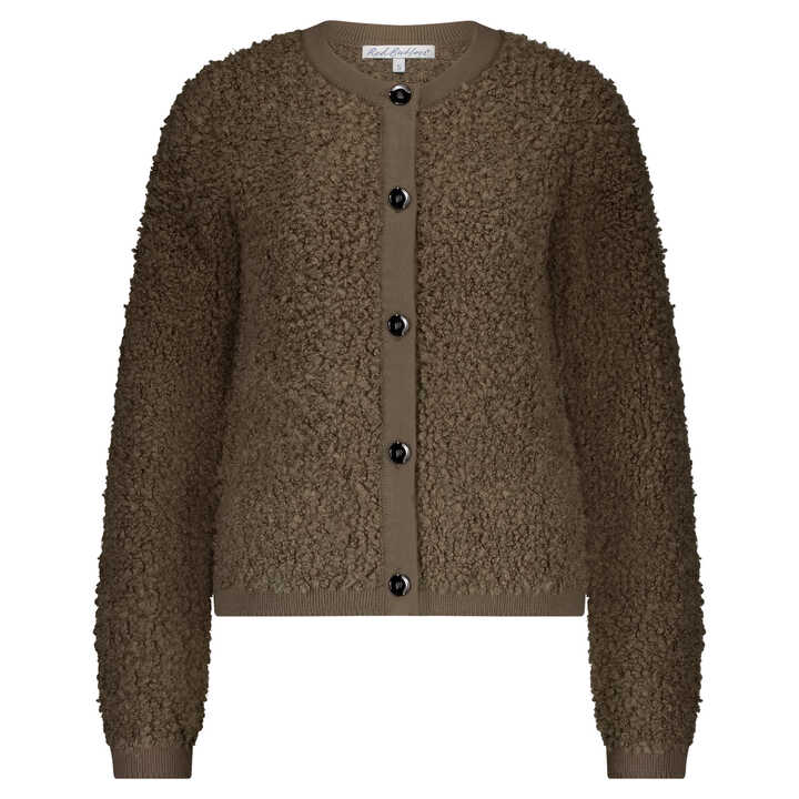 RED BUTTON BOUCLE KNIT JACKET