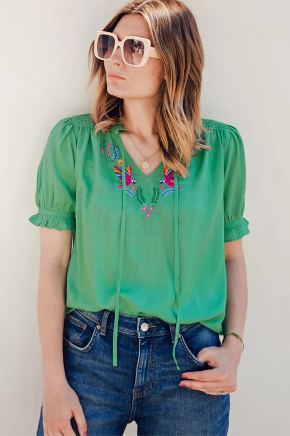 SUGARHILL BRIGHTON ANGELIQUE GREEN SHIRRED TOP Shop Fifi & Binx