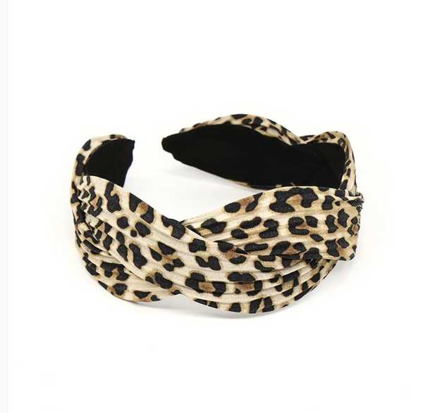WIDE PLAITED LEOPARD PRINT HAIRBANDS