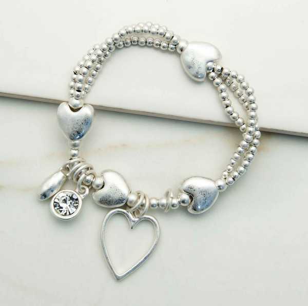 DOUBLE LAYER HEART AND CHARM BRACELET
