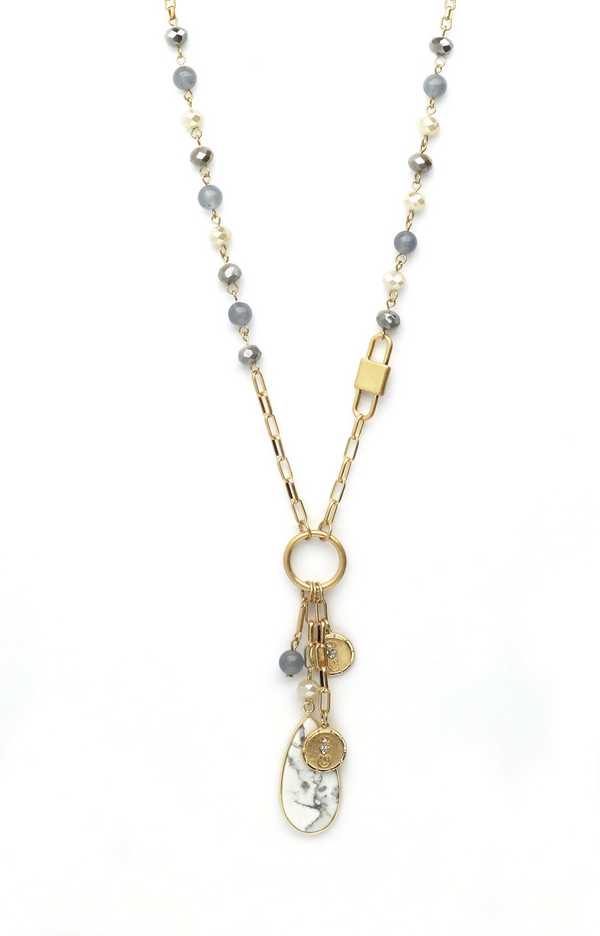 LONG GOLD COLOURED CHARM NECKLACE