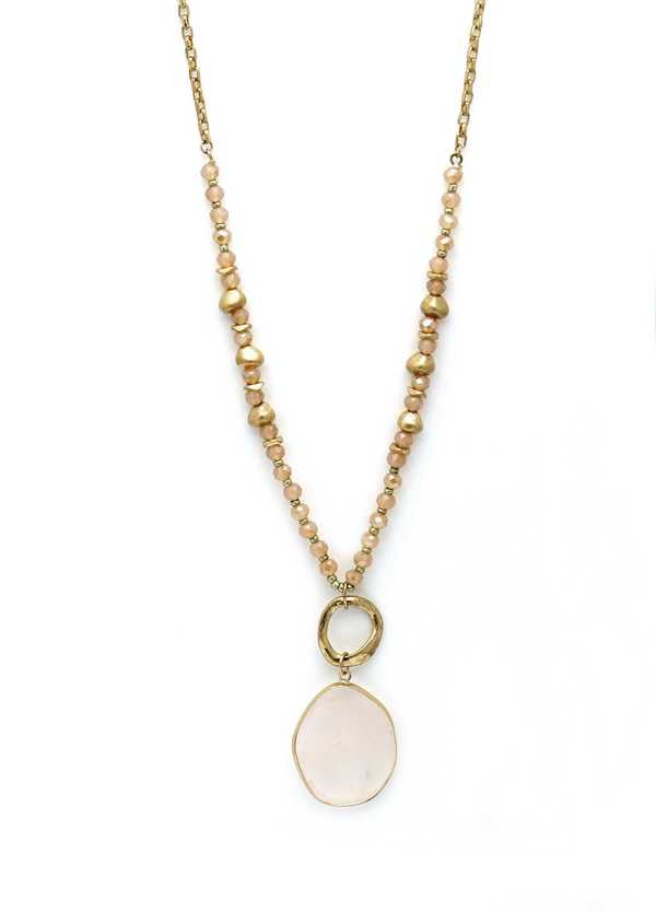 LONG GOLD NECKLACE WITH SEMI PRECIOUS PENDANT
