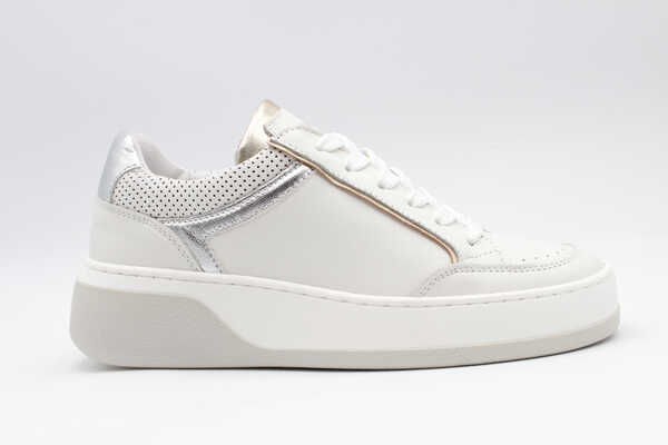 WHITE & METALLIC ACCENT LEATHER TRAINERS