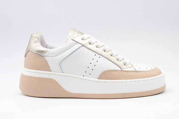SOFT PINK/WHITE/GOLD LEATHER TRAINERS